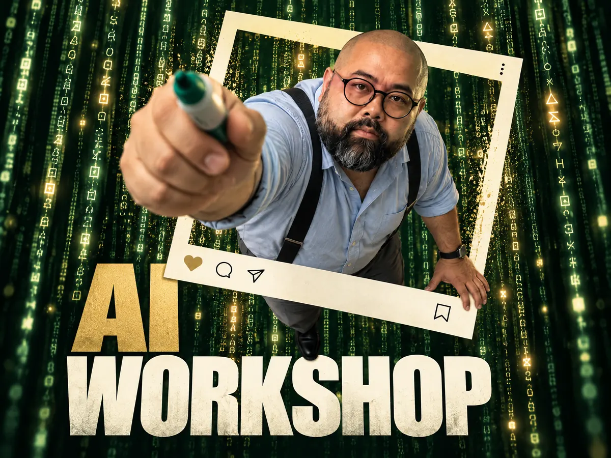 ที ถือปากกาสอนหน้ากระดาน ข้อความ AI WORKSHOP