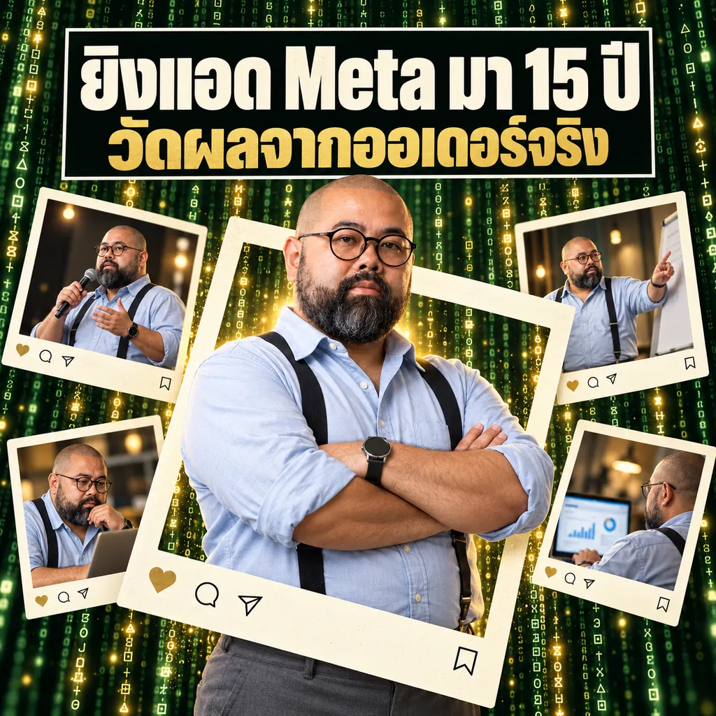 โปสเตอร์ ที ยืนกอดอก ข้อความ ยิงแอด Meta มา 15 ปี วัดผลจากออเดอร์จริง