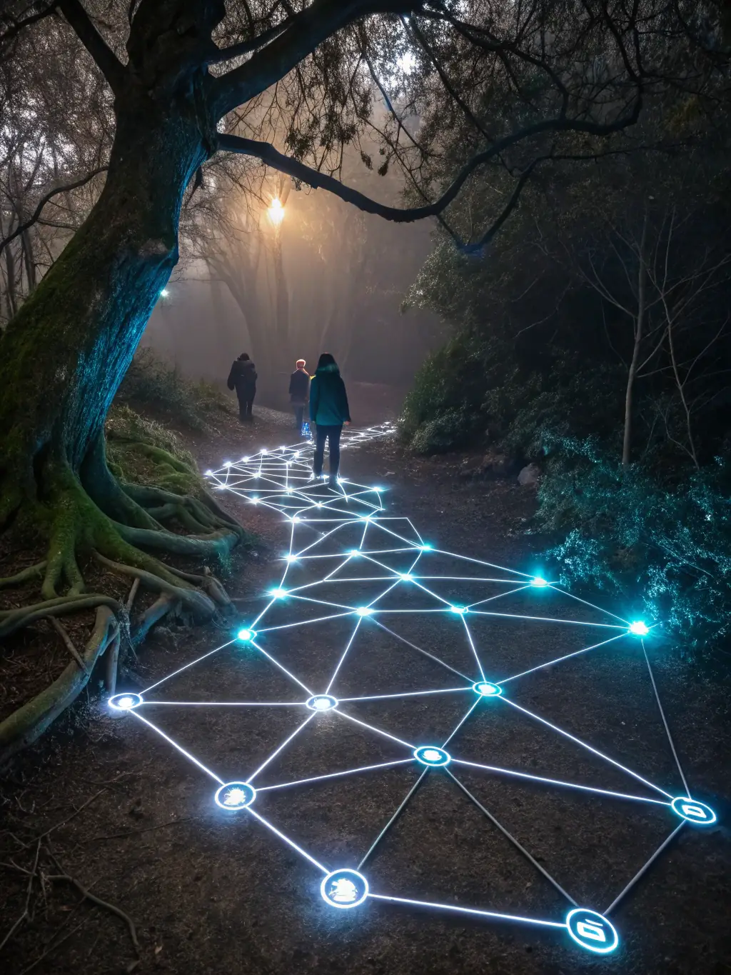 An abstract representation of data points and charts forming a cohesive network, symbolizing the data-driven approach to campaigns, used to represent 23Ads' expertise in data-driven campaigns.